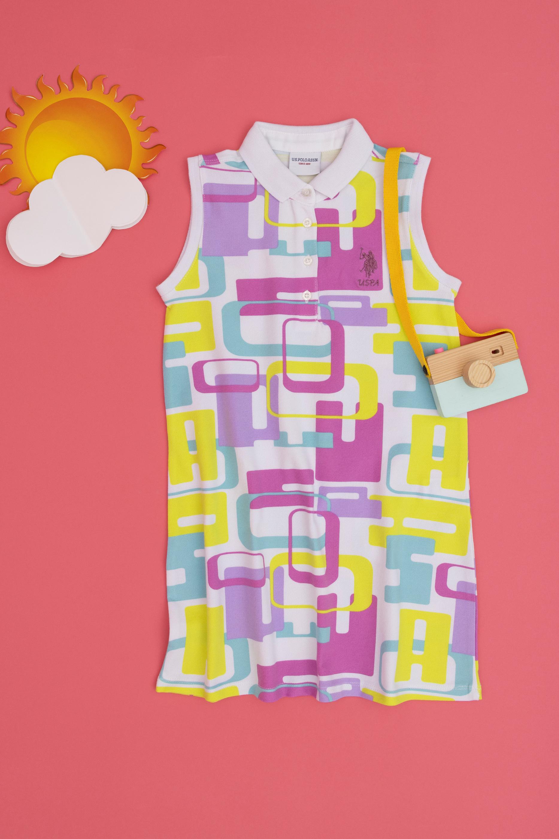 Kız Çocuk Beyaz Polo Yaka Kolsuz Örme Elbise