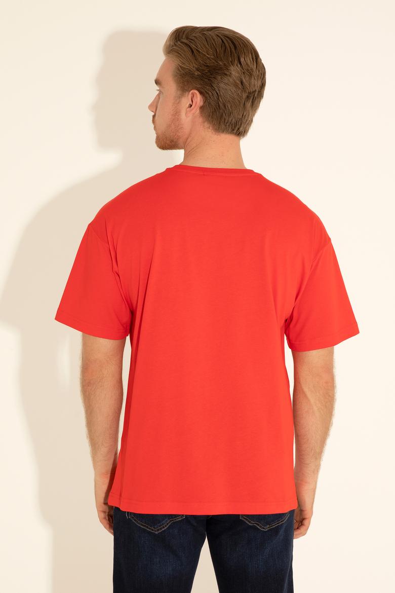 Erkek Comfort Fit Bisiklet Yaka Kırmızı Tişört - 50289221006