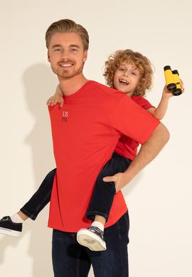 Erkek Comfort Fit Bisiklet Yaka Kırmızı Tişört - 50289221006