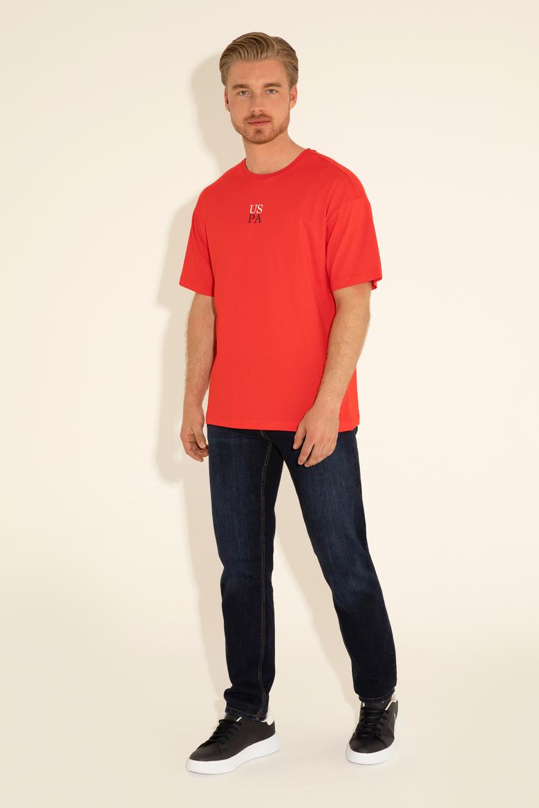 Erkek Comfort Fit Bisiklet Yaka Kırmızı Tişört - 50289221006