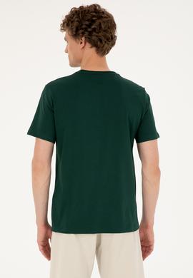 Erkek Regular Fit Bisiklet Yaka Koyu Yeşil Tişört - 50294290061