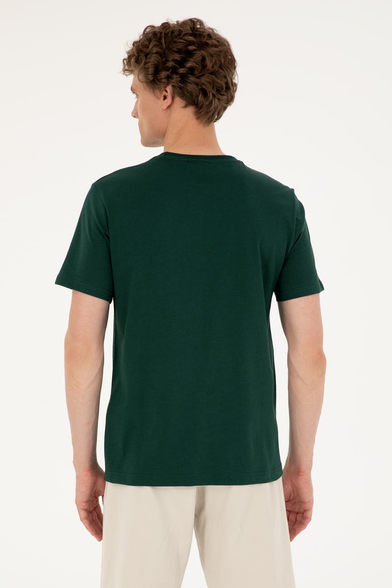 Erkek Regular Fit Bisiklet Yaka Koyu Yeşil Tişört - 50294290061