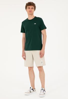 Erkek Regular Fit Bisiklet Yaka Koyu Yeşil Tişört - 50294290061