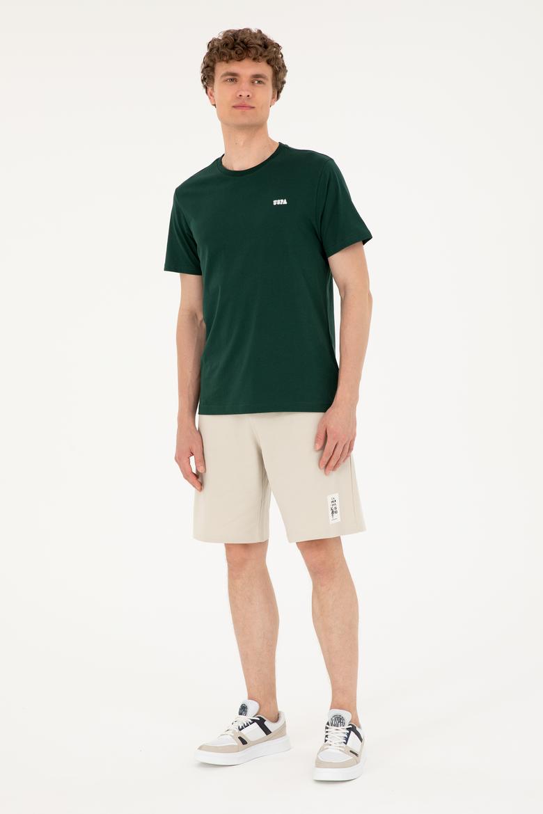 Erkek Regular Fit Bisiklet Yaka Koyu Yeşil Tişört - 50294290061