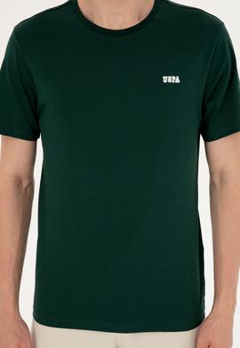 Erkek Regular Fit Bisiklet Yaka Koyu Yeşil Tişört - 50294290061