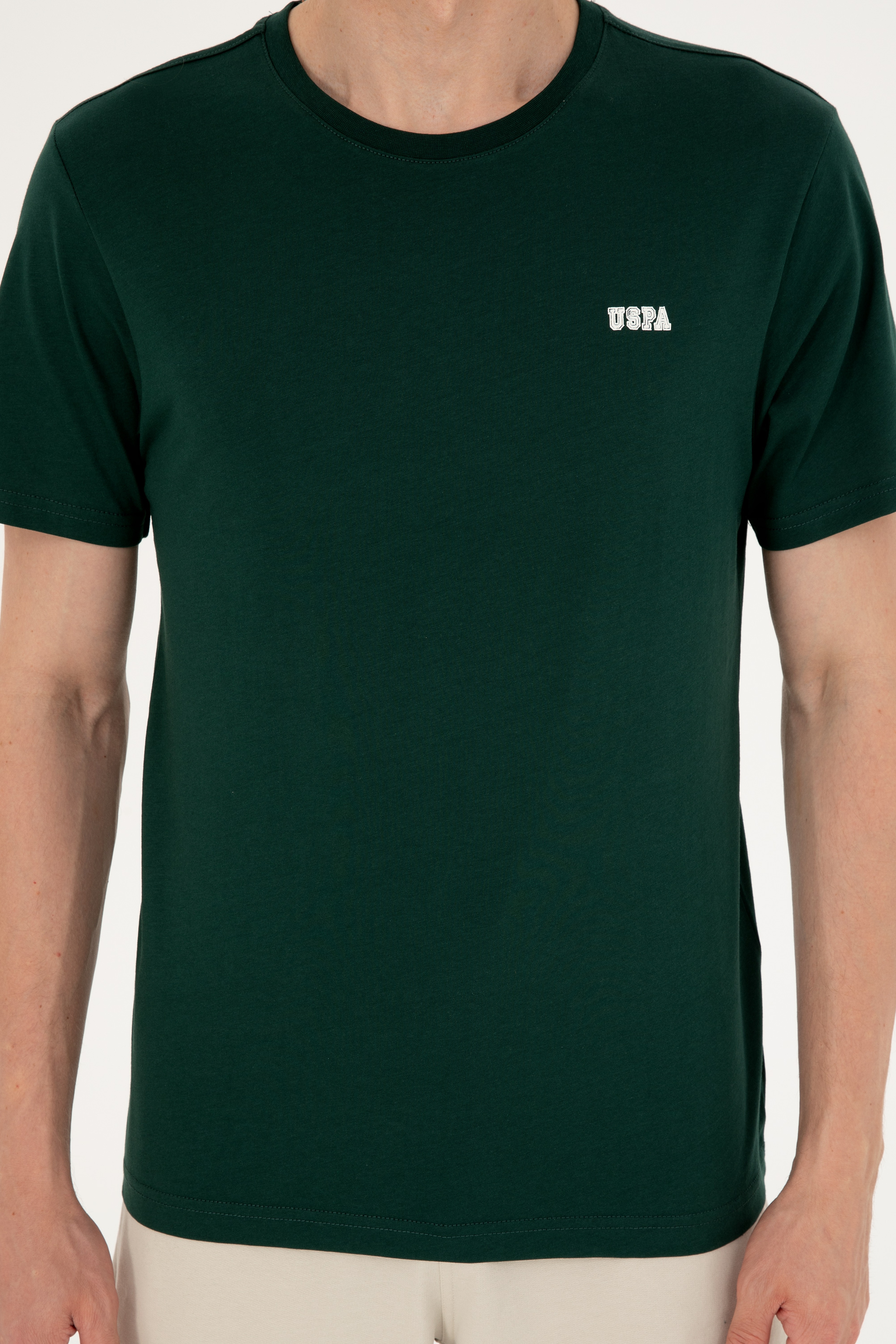 Erkek Regular Fit Bisiklet Yaka Koyu Yeşil Tişört - Image 6
