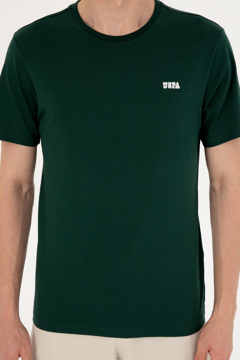 Erkek Regular Fit Bisiklet Yaka Koyu Yeşil Tişört - 50294290061