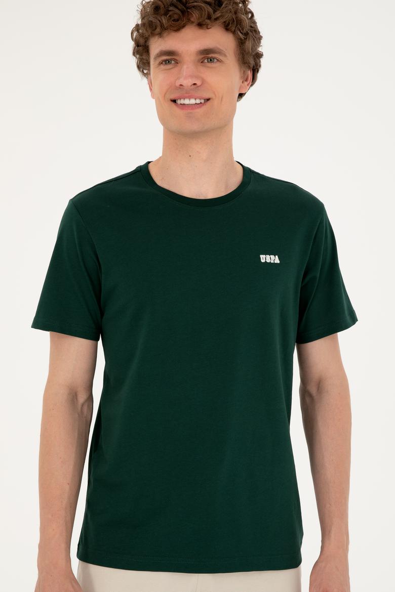 Erkek Regular Fit Bisiklet Yaka Koyu Yeşil Tişört - 50294290061