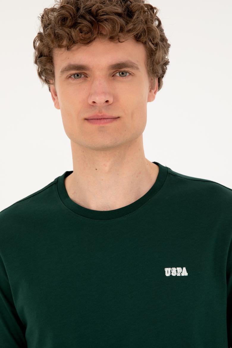 Erkek Regular Fit Bisiklet Yaka Koyu Yeşil Tişört - 50294290061