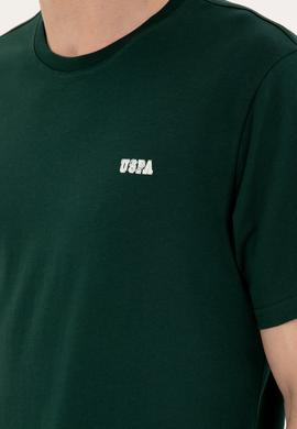 Erkek Regular Fit Bisiklet Yaka Koyu Yeşil Tişört - 50294290061