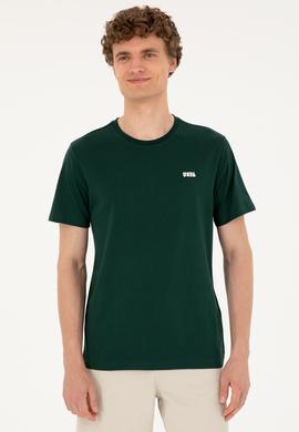 Erkek Regular Fit Bisiklet Yaka Koyu Yeşil Tişört - 50294290061