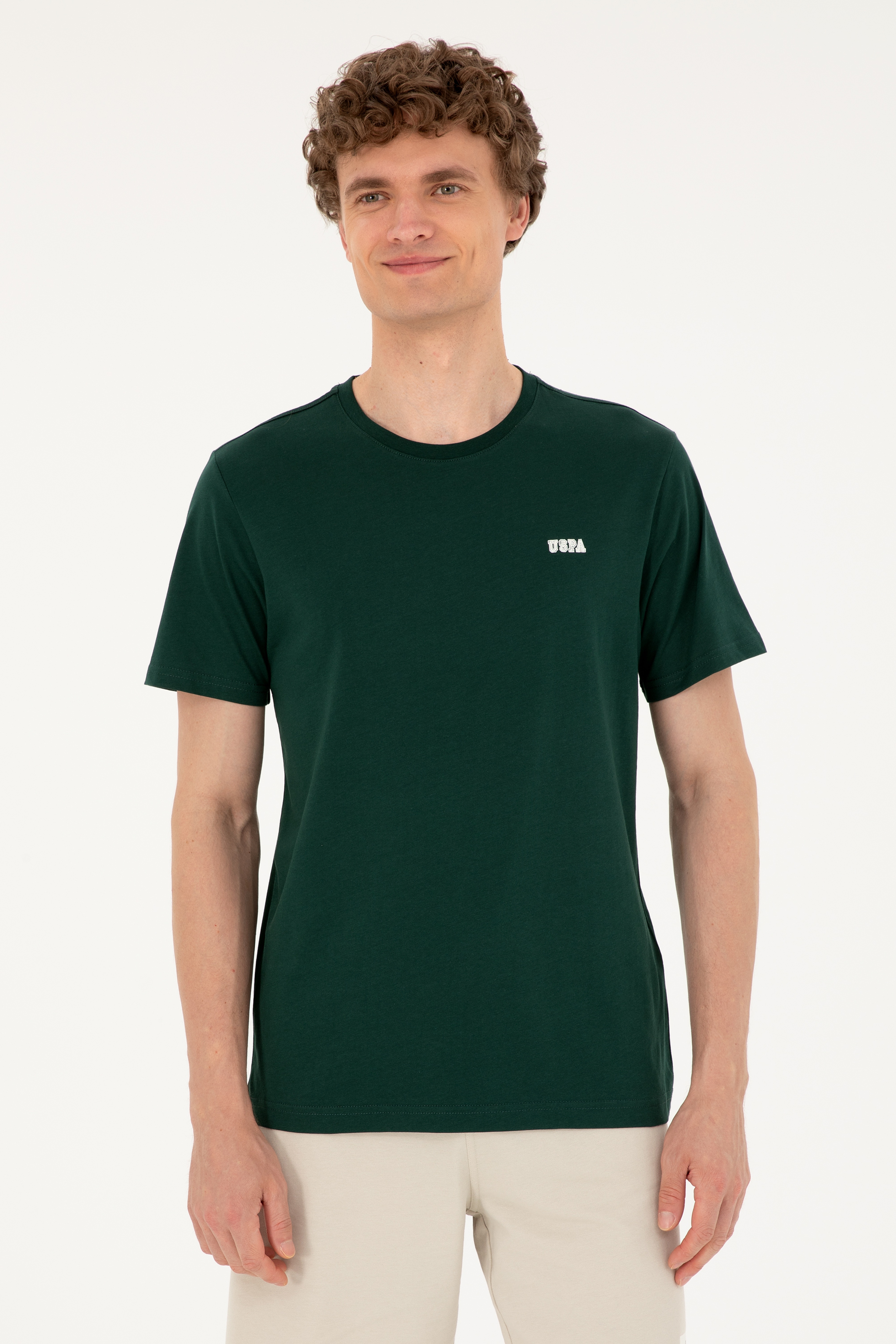 Erkek Regular Fit Bisiklet Yaka Koyu Yeşil Tişört - Image 1