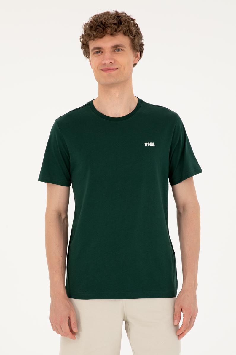 Erkek Regular Fit Bisiklet Yaka Koyu Yeşil Tişört