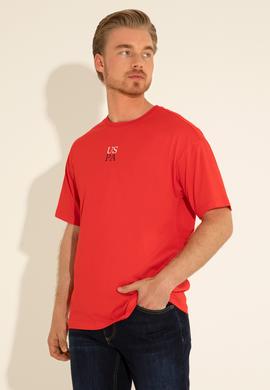 Erkek Comfort Fit Bisiklet Yaka Kırmızı Tişört - 50289221006