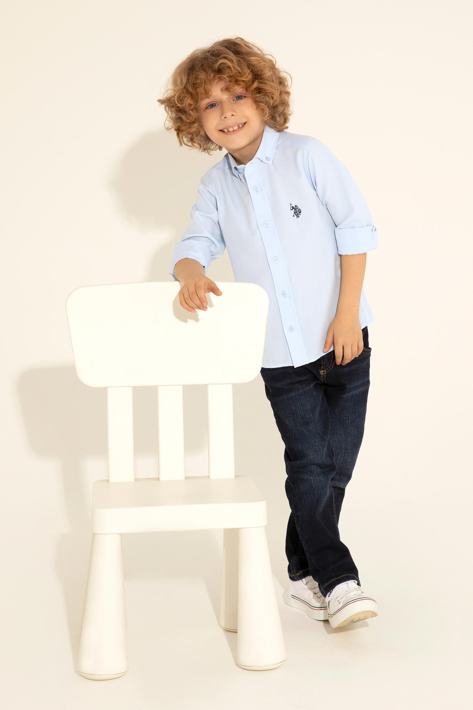 Erkek Çocuk Açık Mavi Uzun Kollu Basic Gömlek