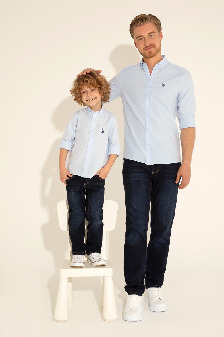 Erkek Çocuk Açık Mavi Uzun Kollu Basic Gömlek