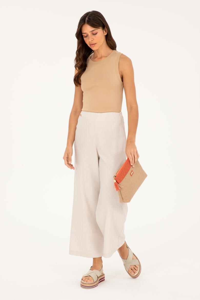 Kadın Camel Bisiklet Yaka Kolsuz Tişört - 50285852014