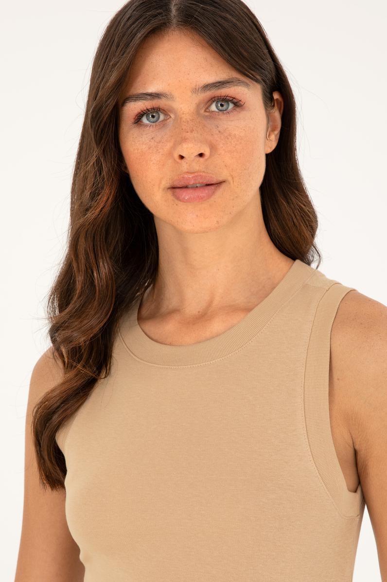 Kadın Camel Bisiklet Yaka Kolsuz Tişört