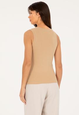 Kadın Camel Bisiklet Yaka Kolsuz Tişört - 50285852014