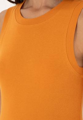 Kadın Kiremit Bisiklet Yaka Kolsuz Tişört - 50285852080