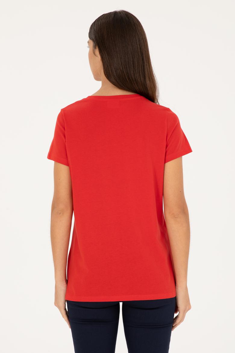 Kadın Kırmızı Bisiklet Yaka Tişört - 50288687030