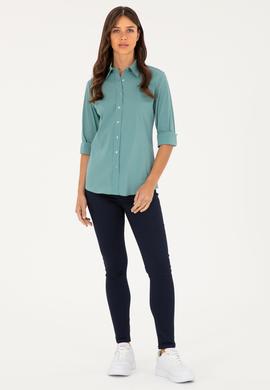 Kadın Mint Uzun Kollu Basic Gömlek - 50271263041