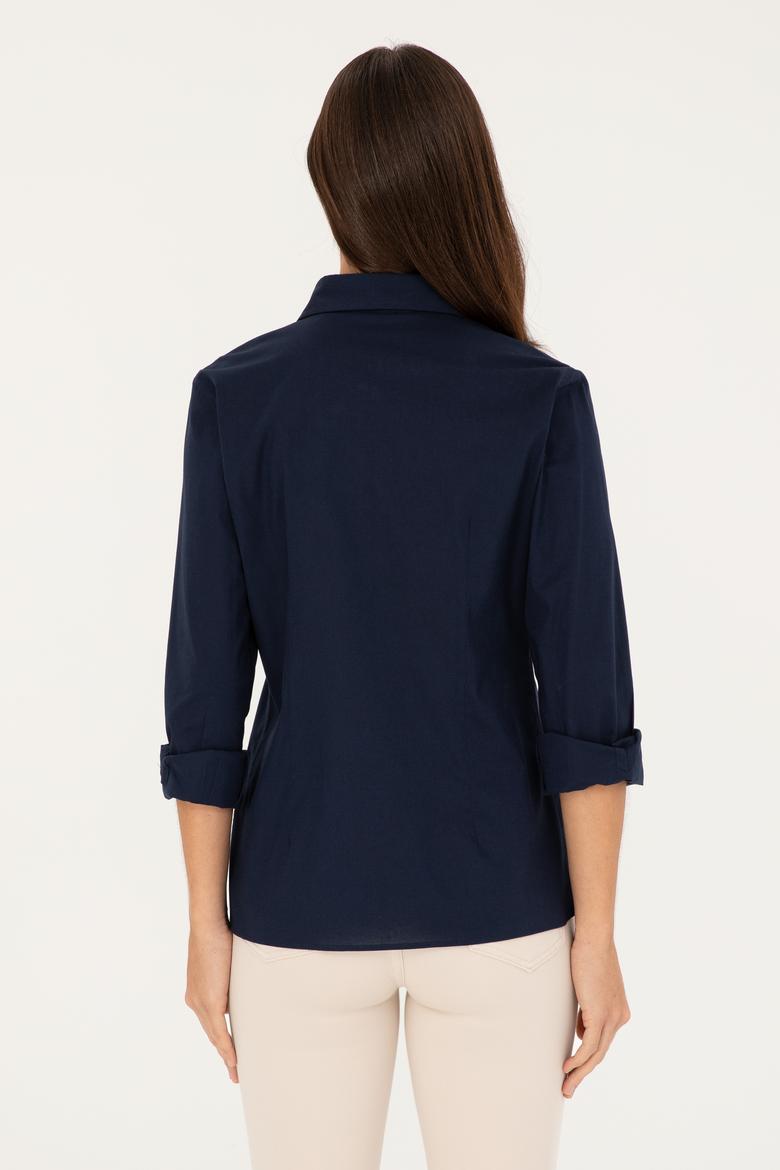 Kadın Lacivert Uzun Kollu Basic Gömlek - 50271266009