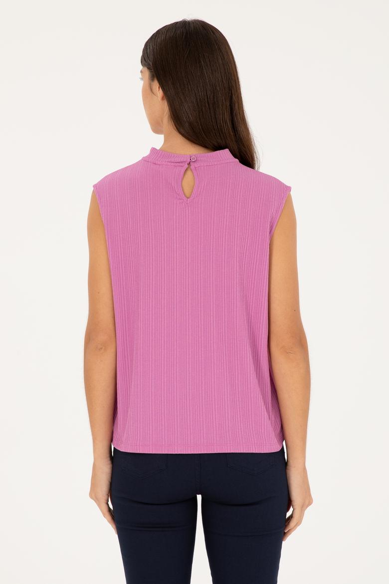 Kadın Pembe Kolsuz Bisiklet Yaka Tişört - 50281802007