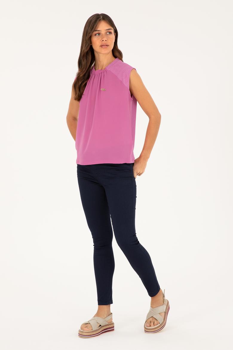 Kadın Pembe Kolsuz Bisiklet Yaka Tişört - 50281802007