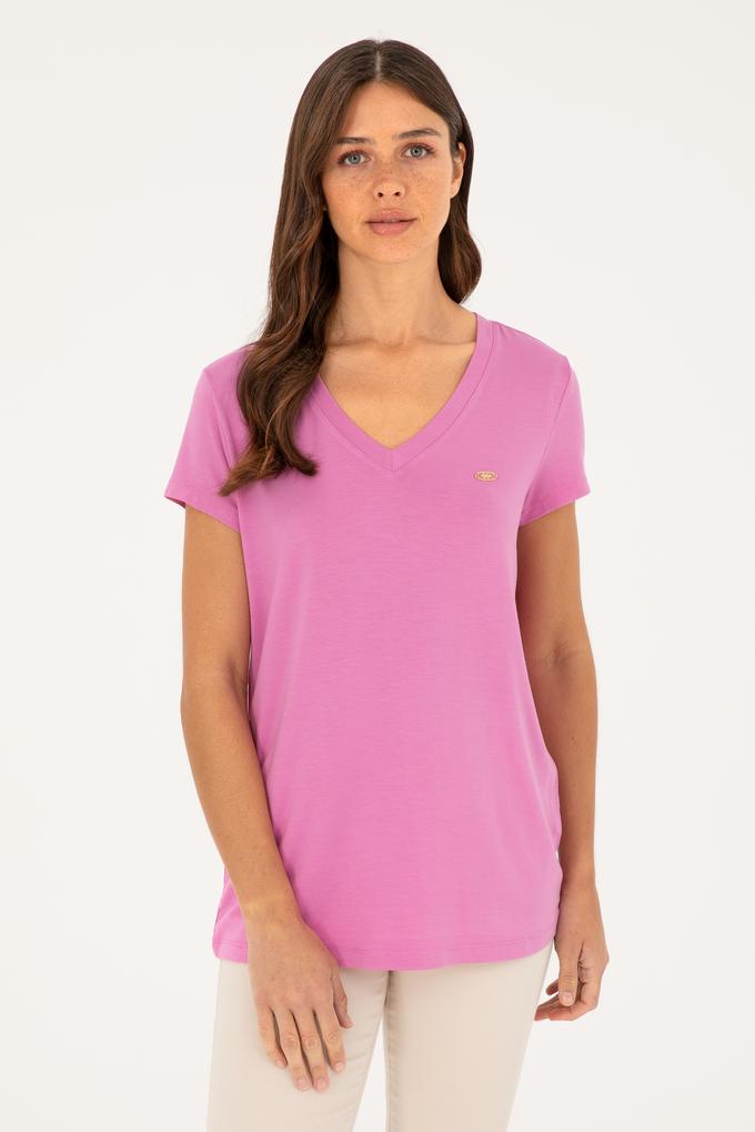 Kadın Menekşe V Yaka Basic Tişört