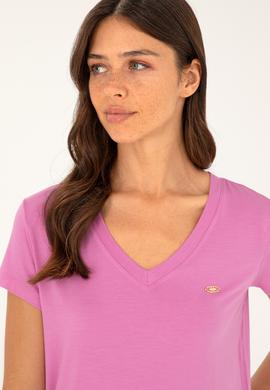 Kadın Menekşe V Yaka Basic Tişört - 50280019094