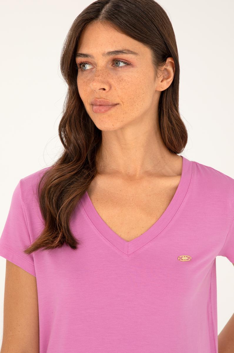 Kadın Menekşe V Yaka Basic Tişört