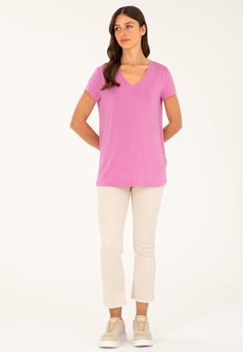 Kadın Menekşe V Yaka Basic Tişört - 50280019094