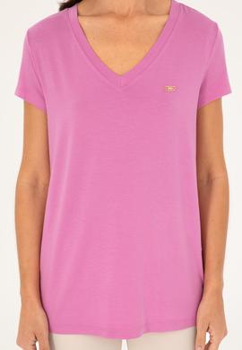 Kadın Menekşe V Yaka Basic Tişört - 50280019094