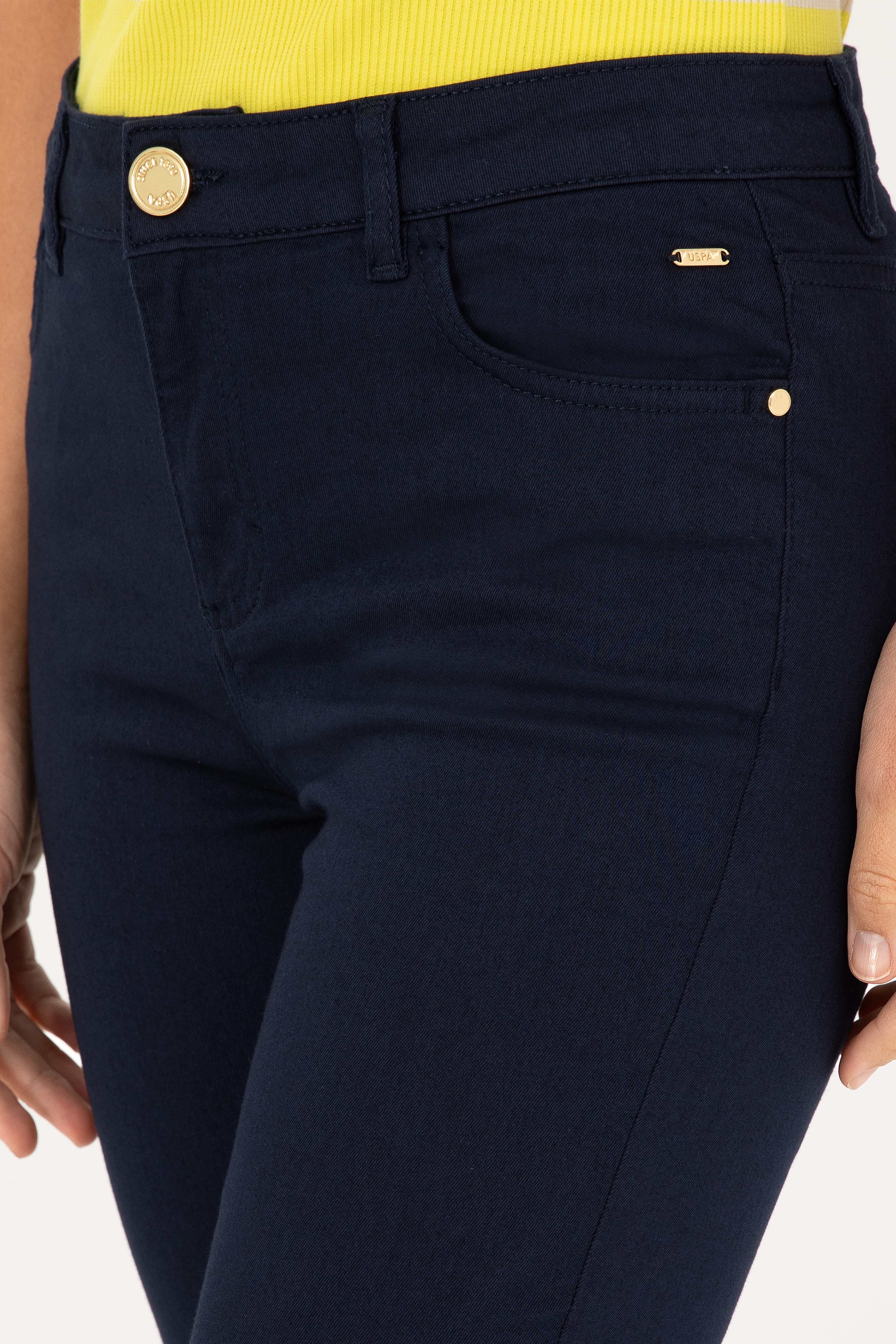 Kadın Lacivert Toothpick Fit Kanvas Pantolon - Image 5