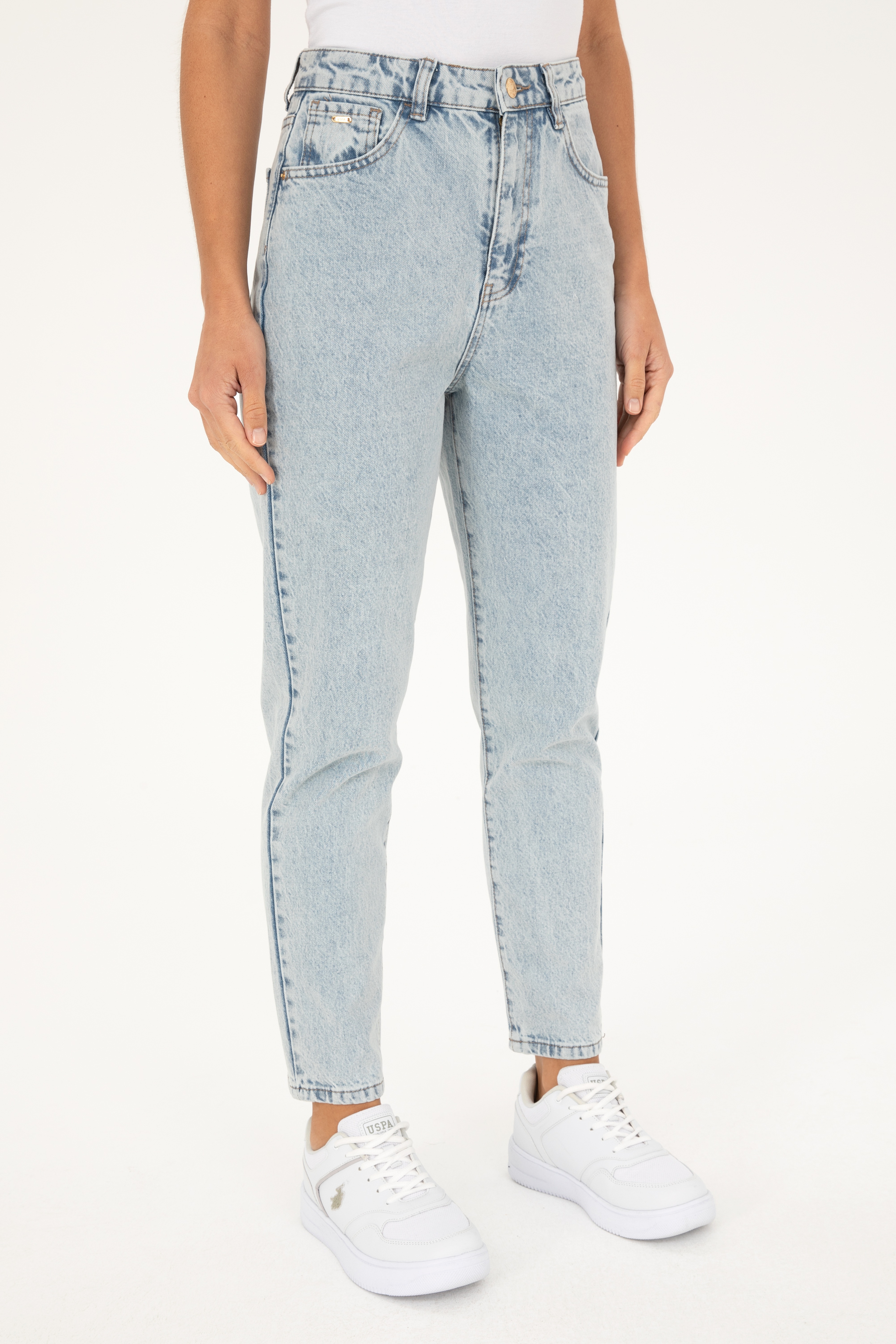 Kadın Açık Mavi Mom High Waist Fit Jean Pantolon
