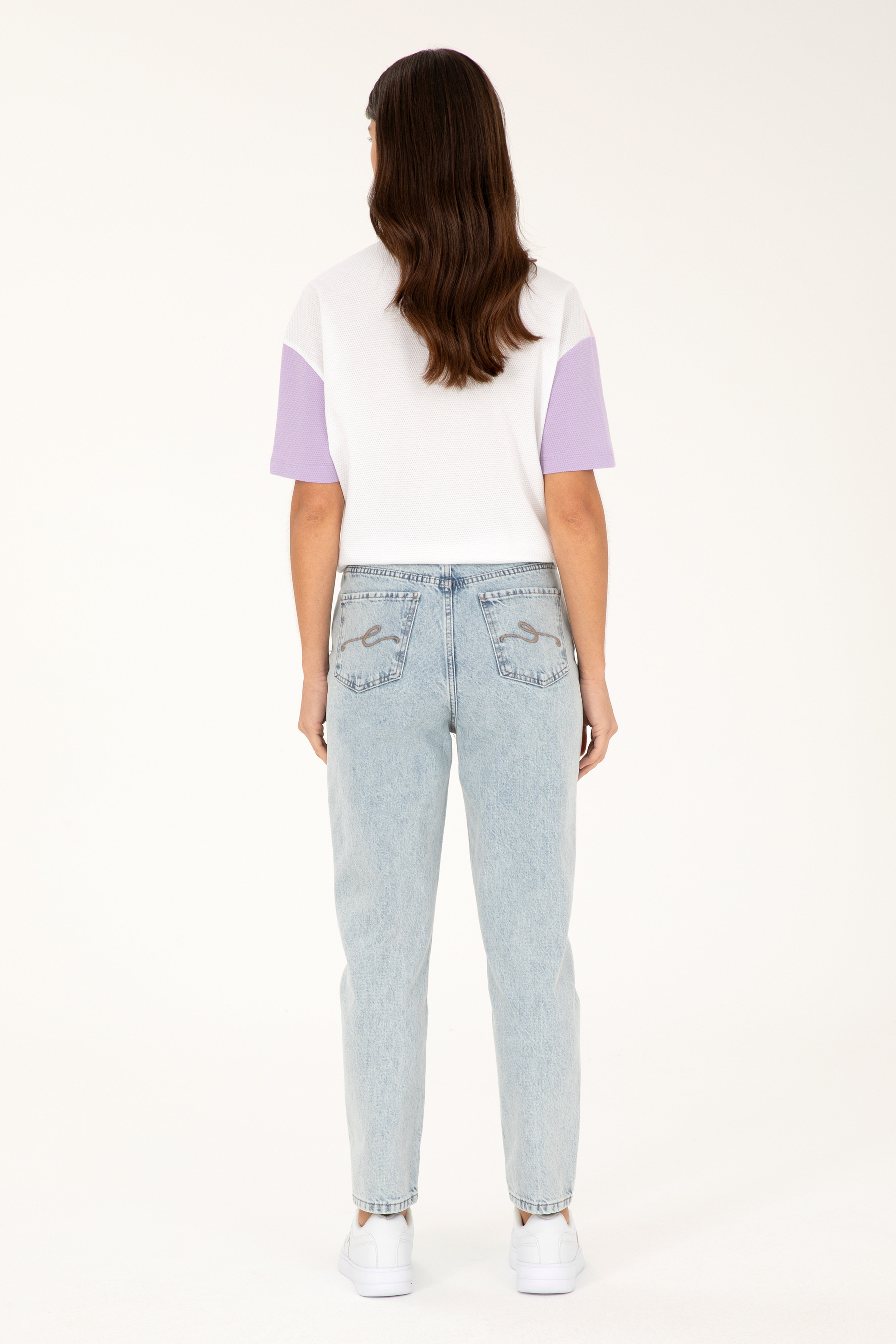 Kadın Açık Mavi Mom High Waist Fit Jean Pantolon - Image 4
