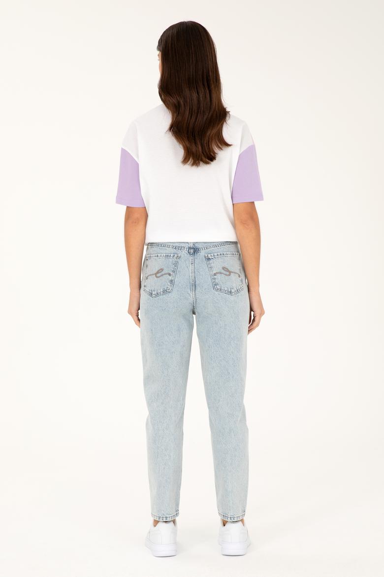 Kadın Açık Mavi Mom High Waist Fit Jean Pantolon - 50284793004