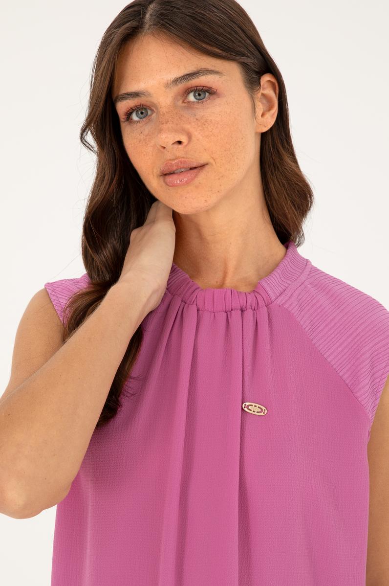 Kadın Pembe Kolsuz Bisiklet Yaka Tişört