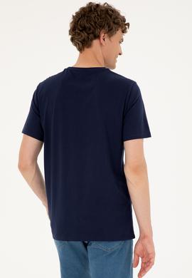 Erkek Regular Fit Bisiklet Yaka Lacivert Basic Tişört - 50279620149