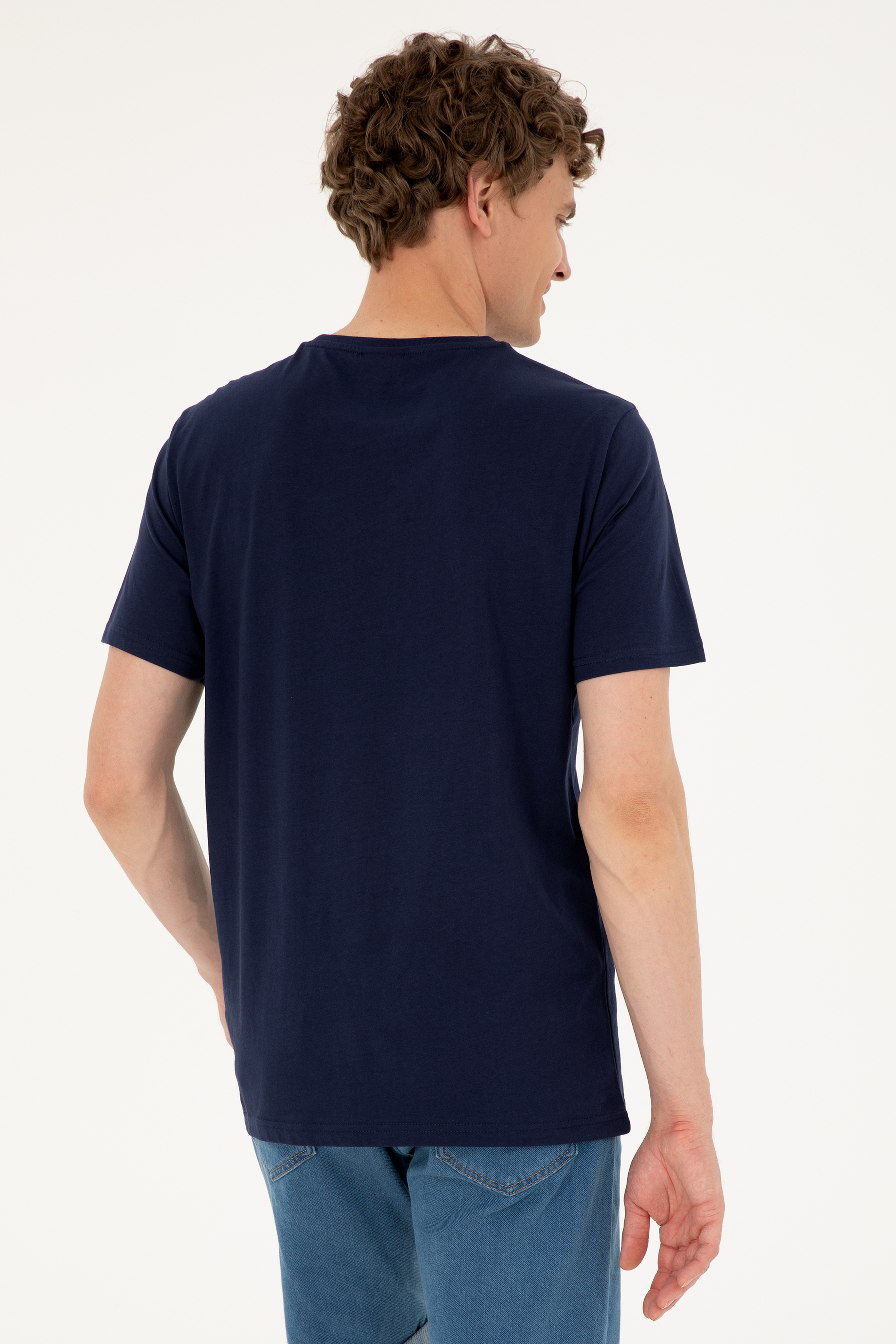 Erkek Regular Fit Bisiklet Yaka Lacivert Basic Tişört - Image 5