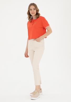 Kadın Nar Çiçeği Polo Yaka Tişört - 50285879032