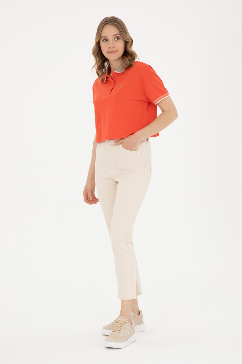 Kadın Nar Çiçeği Polo Yaka Tişört - 50285879032