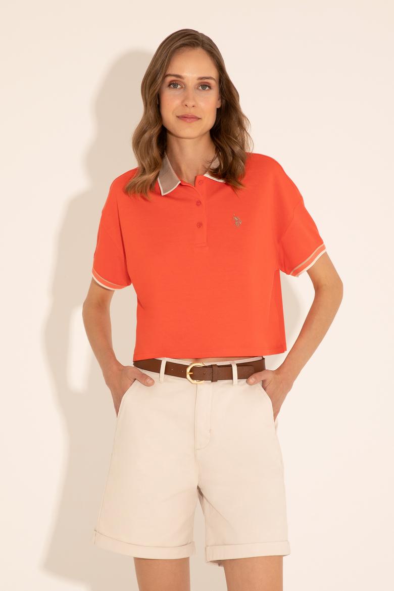 Kadın Nar Çiçeği Polo Yaka Tişört - 50285879032