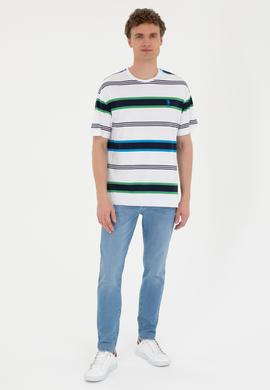 Erkek Comfort Fit Bisiklet Yaka Ekru Tişört - 50287038027