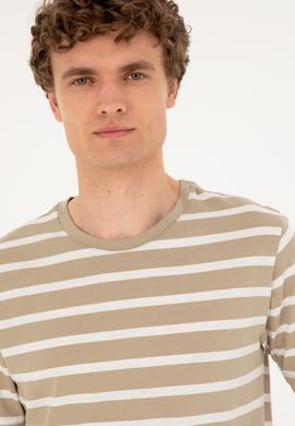 Erkek Regular Fit Bisiklet Yaka Açık Haki Tişört - 50287043036