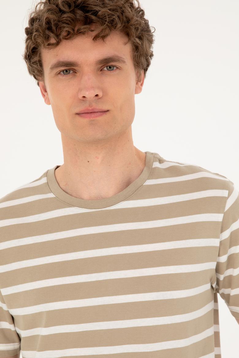 Erkek Regular Fit Bisiklet Yaka Açık Haki Tişört - 50287043036