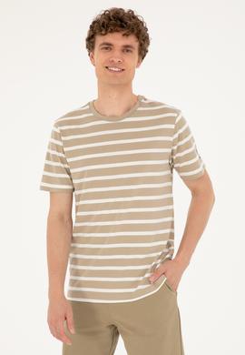 Erkek Regular Fit Bisiklet Yaka Açık Haki Tişört - 50287043036