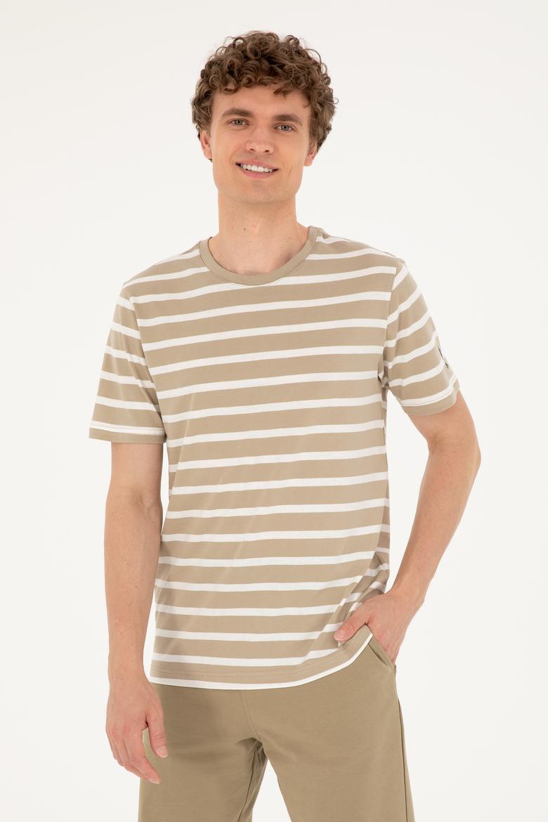 Erkek Regular Fit Bisiklet Yaka Açık Haki Tişört - 50287043036