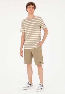 Erkek Regular Fit Bisiklet Yaka Açık Haki Tişört - 50287043036